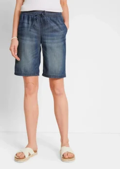 bonprix Bekleidung·Outdoorbekleidung|Shorts|Leichte Denim-Hose mit Leinen blau denim