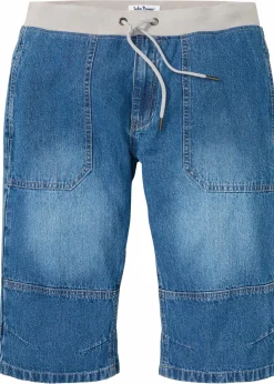 bonprix Große Größen|Shorts|Leichte Long Schlupf-Jeans-Bermuda mit Komfortbund, Relaxed Fit blau denim