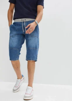 bonprix Große Größen|Shorts|Leichte Long Schlupf-Jeans-Bermuda mit Komfortbund, Relaxed Fit blau denim