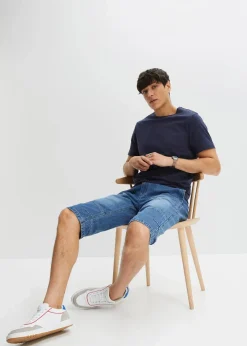bonprix Große Größen|Shorts|Leichte Long Schlupf-Jeans-Bermuda mit Komfortbund, Relaxed Fit blau denim