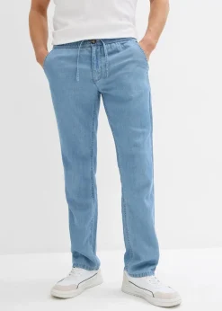 bonprix Große Größen|Jeans|Leichte Regular Fit Schlupfjeans aus luftigem Leinen-Mix, Straight hellblau denim