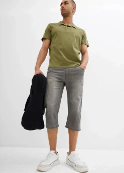 bonprix Große Größen|Jeans|Leichte Regular Fit Schlupf-3/4-Stretch-Jeans, Straight (2er Pack) blau denim+dunkelgrau denim