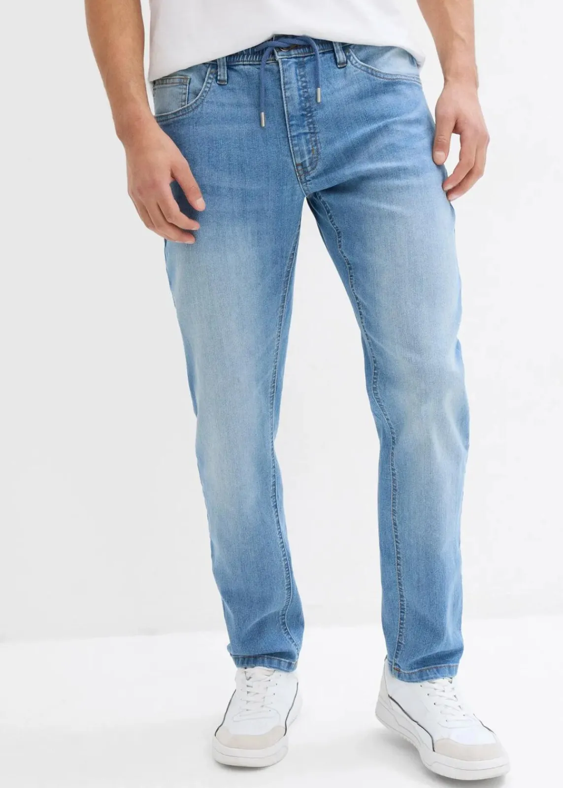 bonprix Große Größen|Jeans|Leichte Regular Fit Stretch-Jeans mit elastischem Bund, Straight (2er Pack) mittelblau denim+grau denim