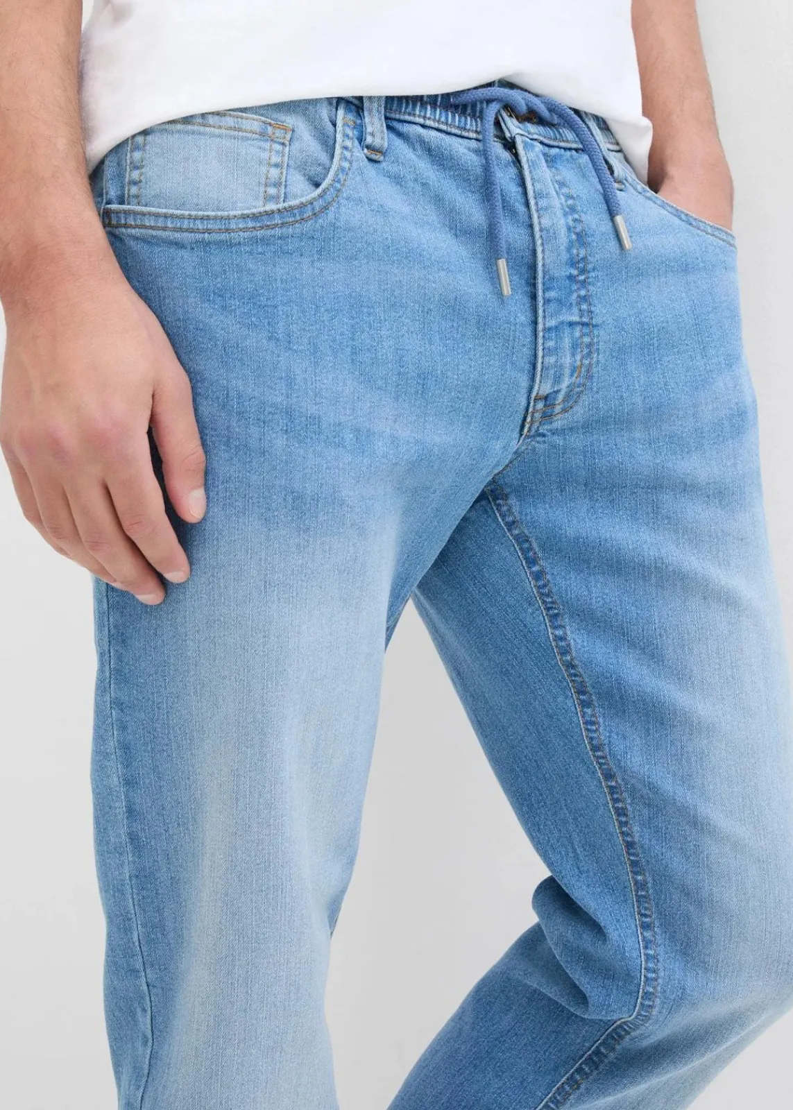 bonprix Große Größen|Jeans|Leichte Regular Fit Stretch-Jeans mit elastischem Bund, Straight (2er Pack) mittelblau denim+grau denim