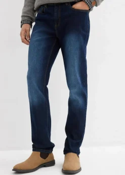 bonprix Große Größen|Jeans|Leichte Regular Fit Stretch-Jeans, Straight (2er Pack) mittelblau denim+dunkelblau denim