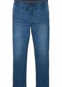 bonprix Jeans|Große Größen|Leichte Regular Fit Stretch-Schlupfjeans mit Komfortbund, Straight blau denim