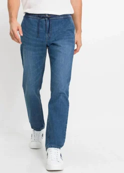 bonprix Jeans|Große Größen|Leichte Regular Fit Stretch-Schlupfjeans mit Komfortbund, Straight blau denim