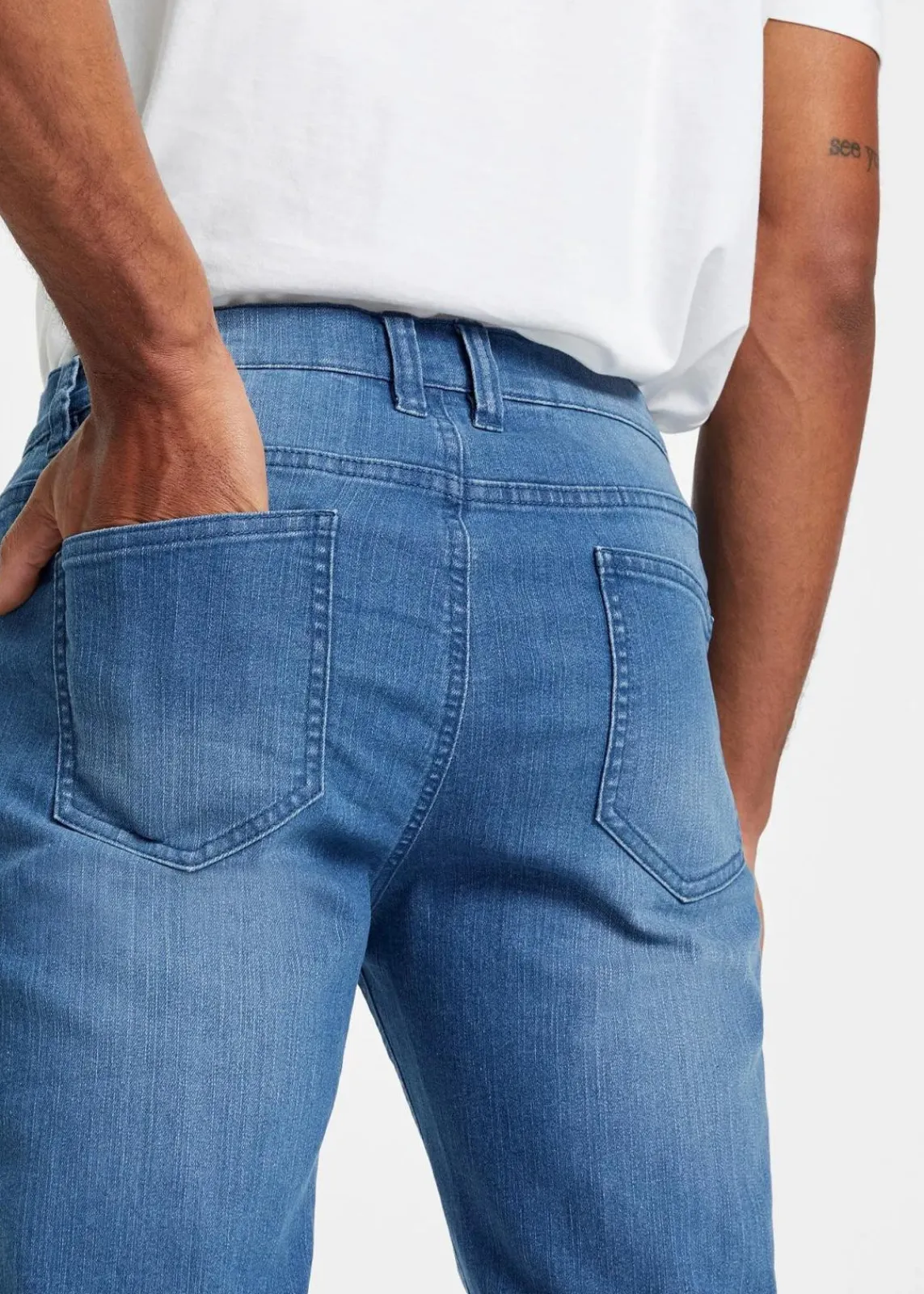 bonprix Jeans|Große Größen|Leichte Slim-Fit-Jeans, Straight blau denim