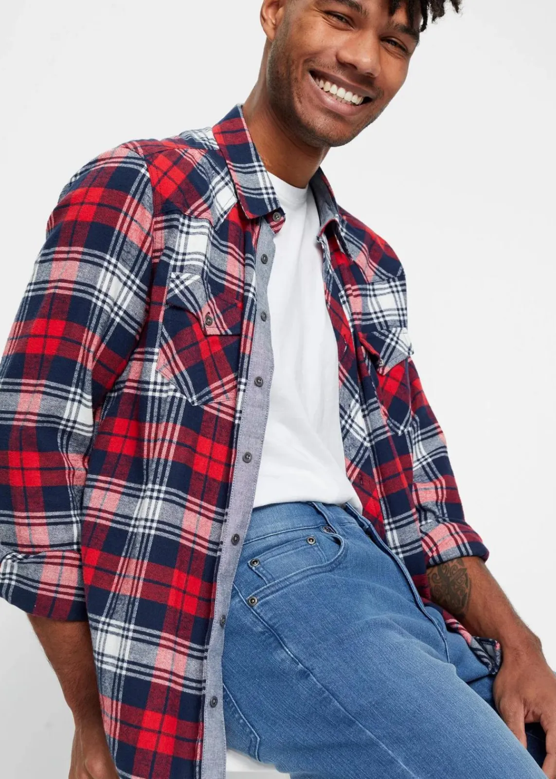 bonprix Jeans|Große Größen|Leichte Slim-Fit-Jeans, Straight blau denim