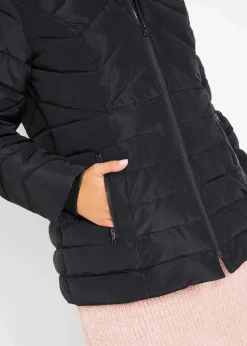 bonprix Bekleidung·Hosen|Jacken & Mäntel|Leichte Steppjacke mit abnehmbarer Kapuze schwarz