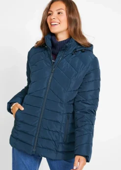 bonprix Jacken & Mäntel|Bekleidung·Hosen|Leichte Steppjacke mit abnehmbarer Kapuze dunkelblau
