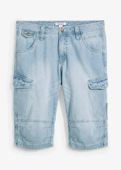 bonprix Jeans|Shorts|Leichte Stretch-Jeans-Long-Cargobermuda, Relaxed Fit eisblau denim