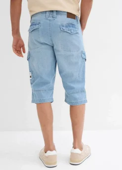 bonprix Jeans|Shorts|Leichte Stretch-Jeans-Long-Cargobermuda, Relaxed Fit eisblau denim