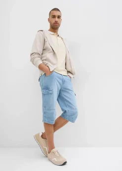 bonprix Jeans|Shorts|Leichte Stretch-Jeans-Long-Cargobermuda, Relaxed Fit eisblau denim