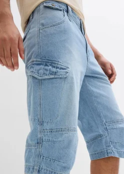 bonprix Jeans|Shorts|Leichte Stretch-Jeans-Long-Cargobermuda, Relaxed Fit eisblau denim