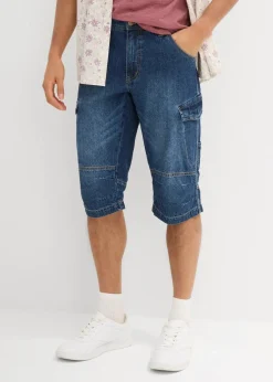 bonprix Große Größen|Shorts|Leichte Stretch-Jeans-Long-Cargobermuda, Relaxed Fit blau-beige denim