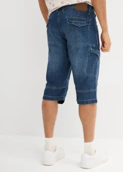 bonprix Große Größen|Shorts|Leichte Stretch-Jeans-Long-Cargobermuda, Relaxed Fit blau-beige denim