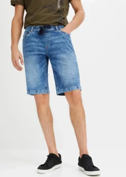 bonprix Große Größen|Shorts|Leichte Stretch-Jeans-Schlupf-Bermuda mit Komfortbund, Slim Fit blau denim