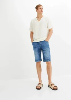 bonprix Große Größen|Shorts|Leichte Stretch-Jeans-Schlupf-Bermuda mit Komfortbund, Slim Fit blau denim