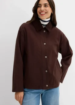 bonprix Bekleidung·Hosen|Jacken & Mäntel|leichte Twill-Jacke mit Cordkragen dunkelbraun
