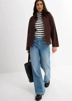 bonprix Bekleidung·Hosen|Jacken & Mäntel|leichte Twill-Jacke mit Cordkragen dunkelbraun