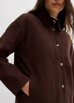 bonprix Bekleidung·Hosen|Jacken & Mäntel|leichte Twill-Jacke mit Cordkragen dunkelbraun