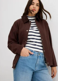 bonprix Bekleidung·Hosen|Jacken & Mäntel|leichte Twill-Jacke mit Cordkragen dunkelbraun