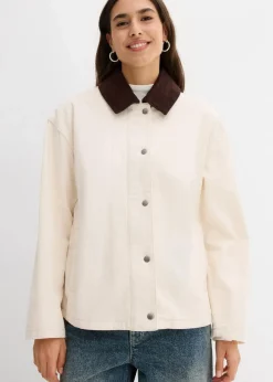 leichte Twill-Jacke mit Cordkragen|bonprix Outlet