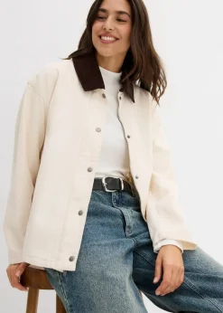 leichte Twill-Jacke mit Cordkragen|bonprix Outlet