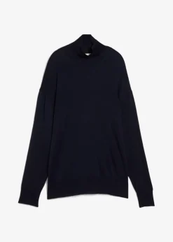 bonprix Pullover & Strickjacken|Strickmode|Leichter Feinstrickpullover mit breitem Turtleneck aus Viskose-Mix dunkelblau