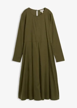 bonprix Bekleidung·Pullover & Strickjacken|Kleider|Leichtes Flanellkleid aus reiner Baumwolle dunkeloliv