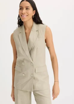 bonprix Bekleidung·Basics|Blazer|Leinen-Blazer ohne Arm new khaki