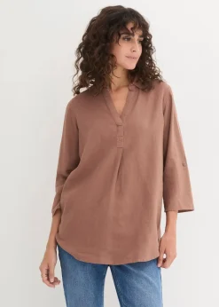 bonprix Blusen & Tuniken|Bekleidung·Jacken & Mäntel|Leinen-Bluse, 3/4-Arm maronenbraun
