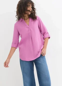 bonprix Bekleidung·Jacken & Mäntel|Blusen & Tuniken|Leinen-Bluse, 3/4-Arm fliederpink