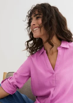 bonprix Bekleidung·Jacken & Mäntel|Blusen & Tuniken|Leinen-Bluse, 3/4-Arm fliederpink