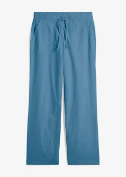 bonprix Kurzgrößen|Hosen|Leinen-Hose mit weitem Bein jeansblau