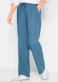 bonprix Kurzgrößen|Hosen|Leinen-Hose mit weitem Bein jeansblau
