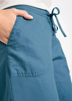 bonprix Kurzgrößen|Hosen|Leinen-Hose mit weitem Bein jeansblau