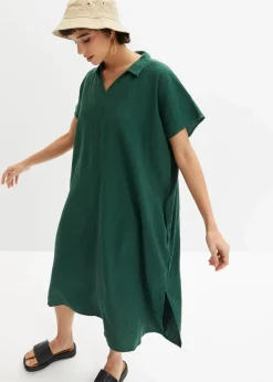 bonprix Bekleidung·Pullover & Strickjacken|Kleider|Leinenkleid dunkelgrün