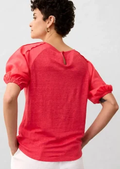 bonprix Premium|Shirts & Tops|Leinen-Shirt mit Ballonärmeln paradiespink