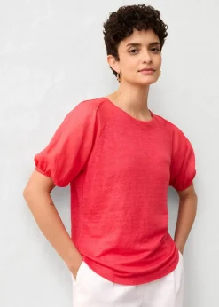 bonprix Premium|Shirts & Tops|Leinen-Shirt mit Ballonärmeln paradiespink