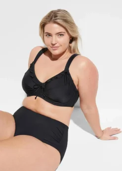 bonprix Nachhaltigere Materialien|Mix & Match|Light Highwaist Shape-Bikinihose mit Raffung schwarz