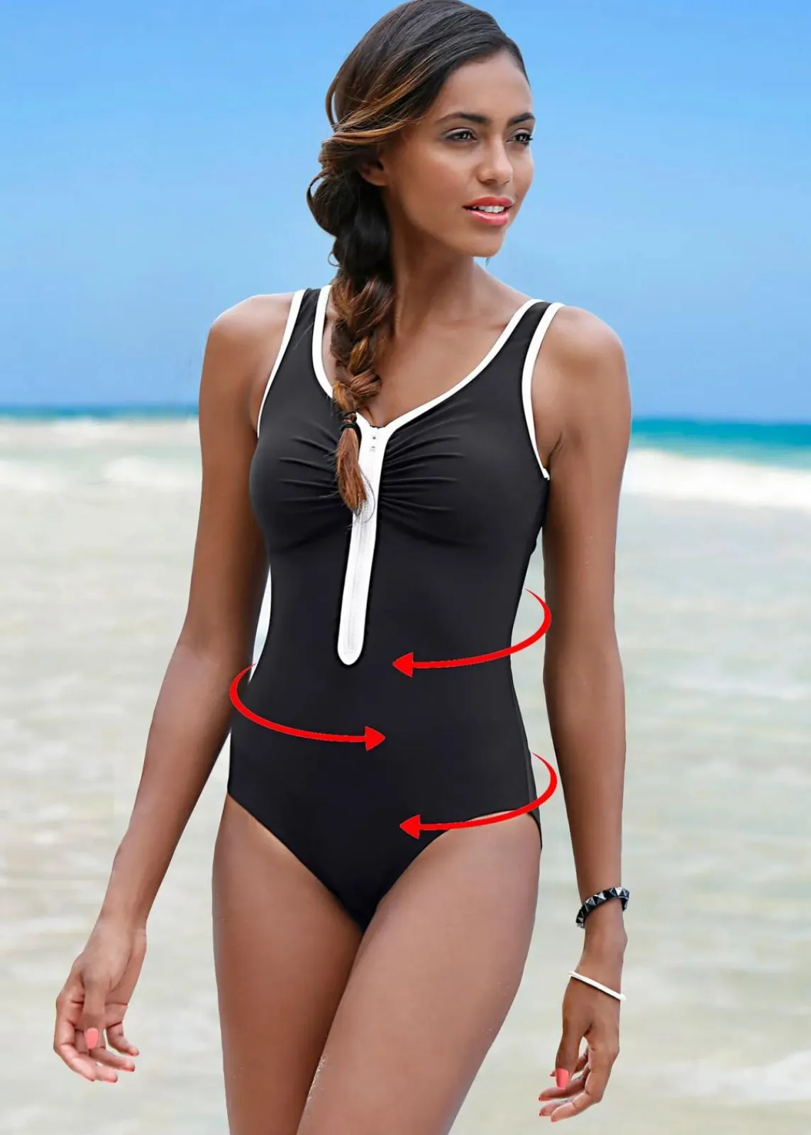 bonprix Nachhaltigere Materialien|Bademode·Badeanzüge|Light Shape Badeanzug mit Reißverschluss schwarz/weiß