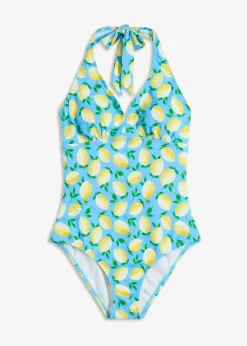 bonprix Nachhaltigere Materialien|Shapewear|Light Shape Neckholder Badeanzug hellblau bedruckt
