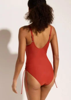bonprix Shapewear|Badeanzüge|Light Shape-Badeanzug mit Schnürung rotbraun