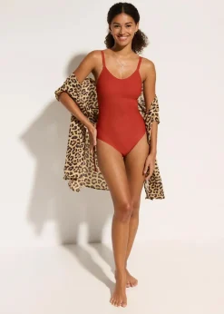 bonprix Shapewear|Badeanzüge|Light Shape-Badeanzug mit Schnürung rotbraun