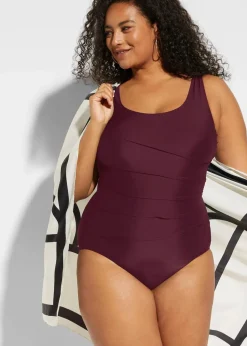 bonprix Nachhaltigere Materialien|Bademode·Badeanzüge|Light Shape-Badeanzug mit Zierfalten bordeaux
