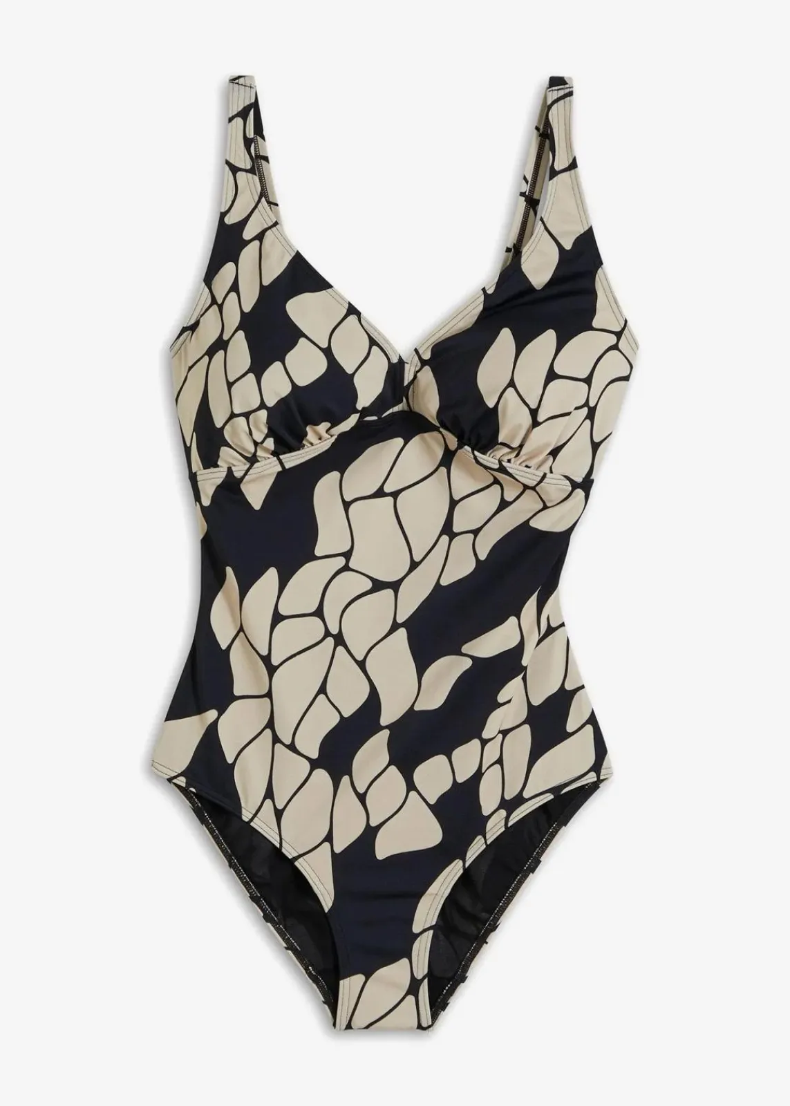 bonprix Nachhaltigere Materialien|Shapewear|Light Shape-Badeanzug mit V-Ausschnitt schwarz/beige bedruckt