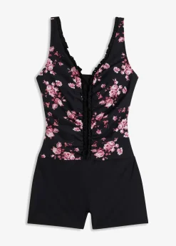 bonprix Nachhaltigere Materialien|Shapewear|Light Shape-Badeanzug mit Bein schwarz floral