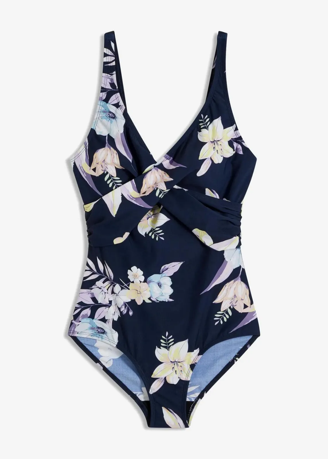 bonprix Nachhaltigere Materialien|Shapewear|Light Shape-Badeanzug mit Wickel-Optik dunkelblau floral